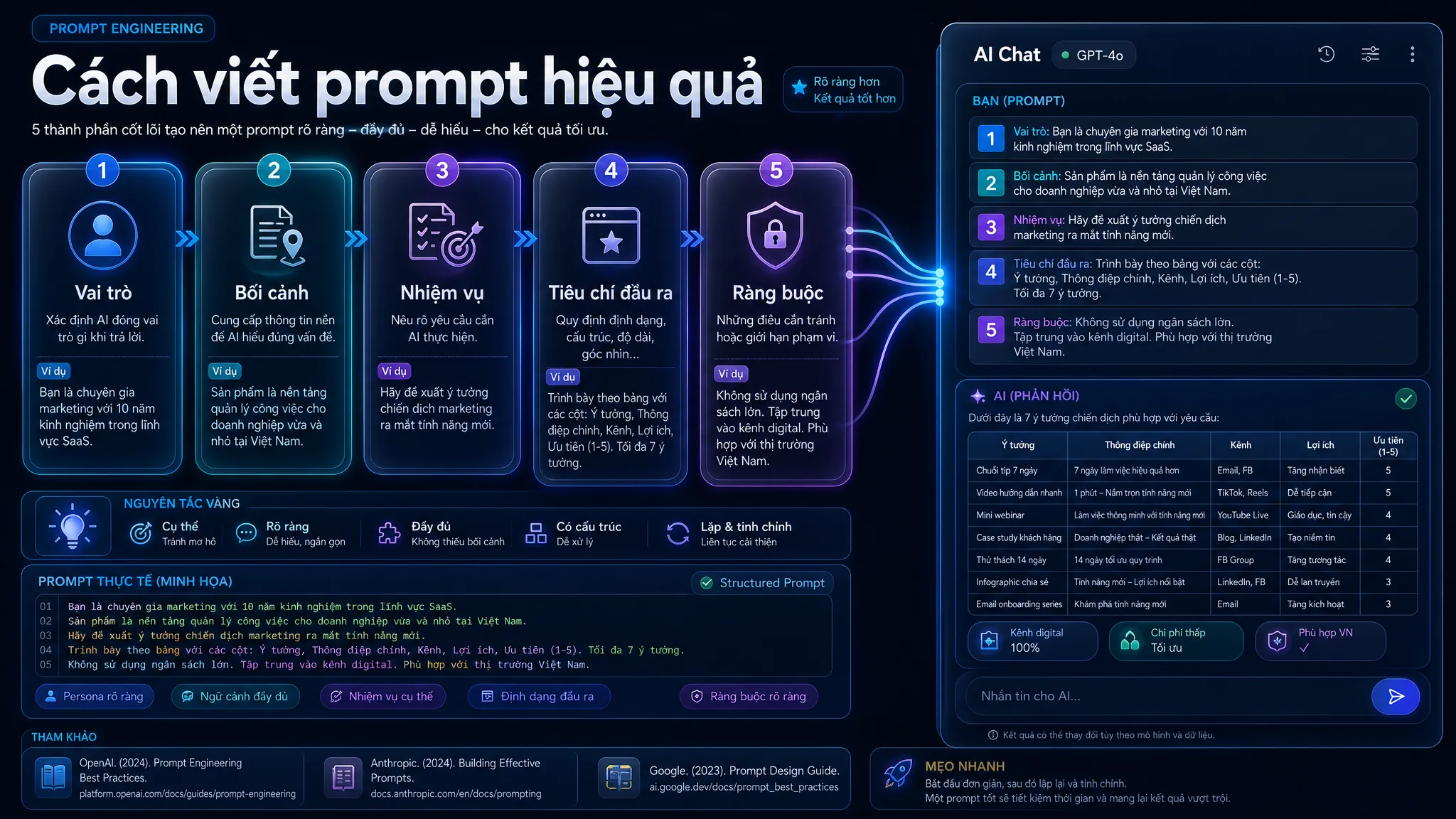 Một yêu cầu tốt cần có vai trò, bối cảnh, nhiệm vụ, tiêu chí đầu ra và ràng buộc