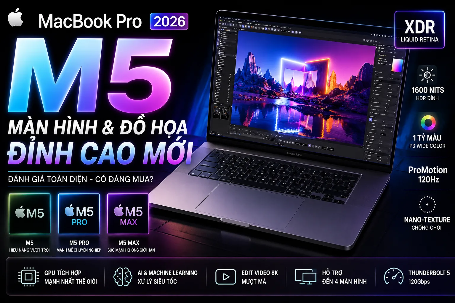 Đánh giá màn hình đồ họa MacBook 2026 | MacBook Pro M5 có đáng mua?