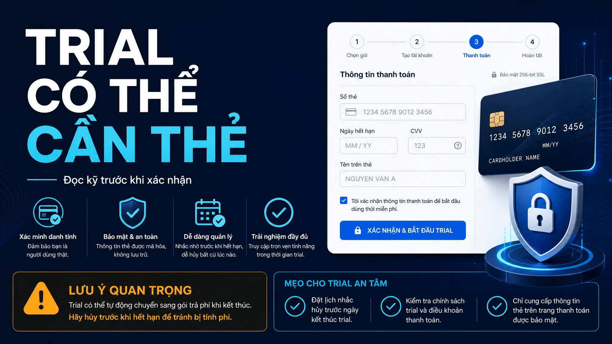 Ảnh nhắc người dùng đọc kỹ thông tin thẻ thanh toán trước khi nhận trial ChatGPT Plus.