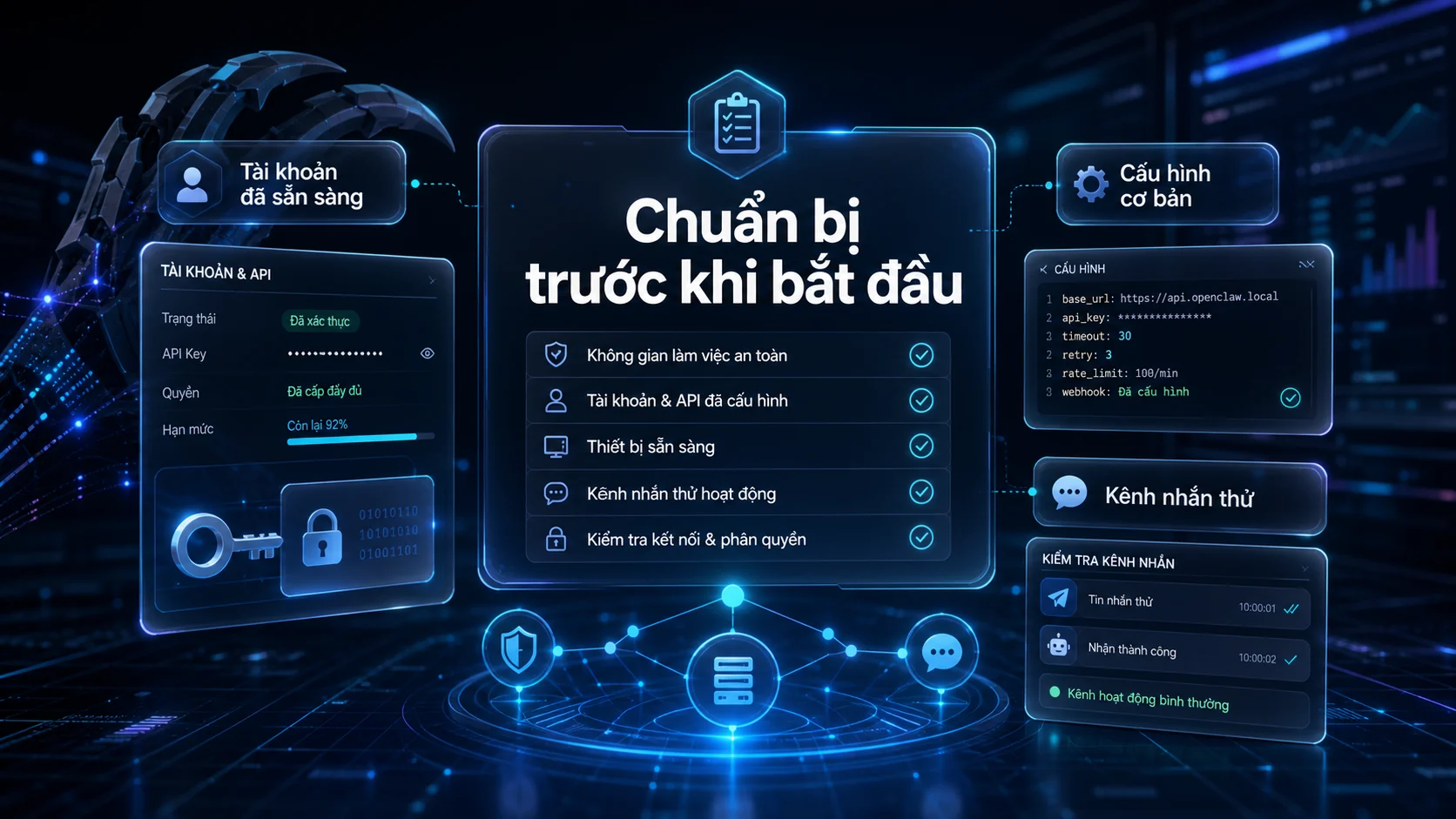 Chuẩn bị trước khi bắt đầu trong bài 10 phút đầu tiên với OpenClaw: gửi tin nhắn và cấu hình cơ bản