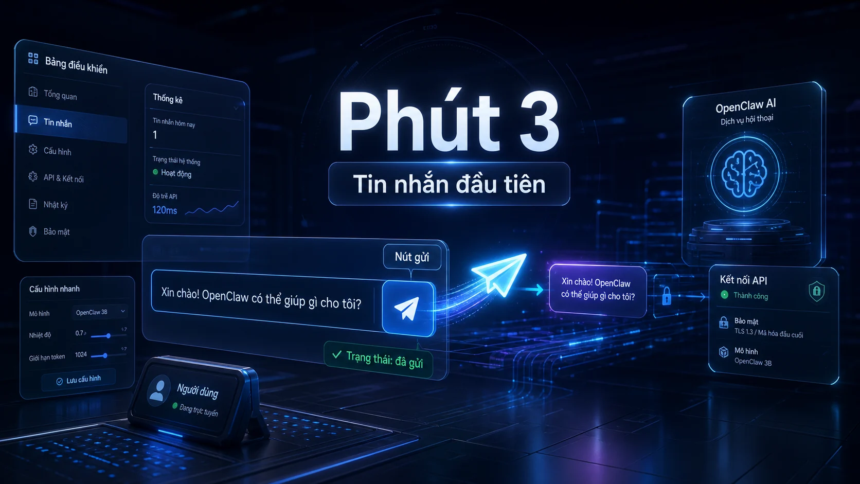 Phút 3 trong bài 10 phút đầu tiên với OpenClaw: gửi tin nhắn và cấu hình cơ bản