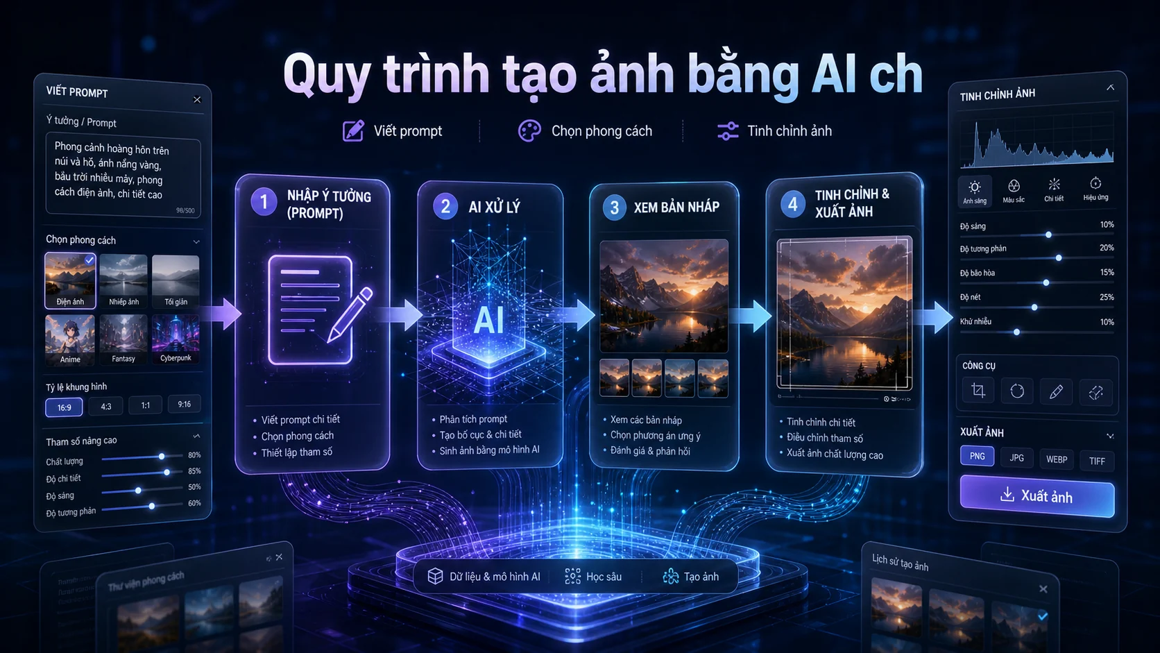 Quy trình tạo ảnh bằng AI ch trong bài AI image generator là gì? Cách tạo ảnh bằng AI cho người mới