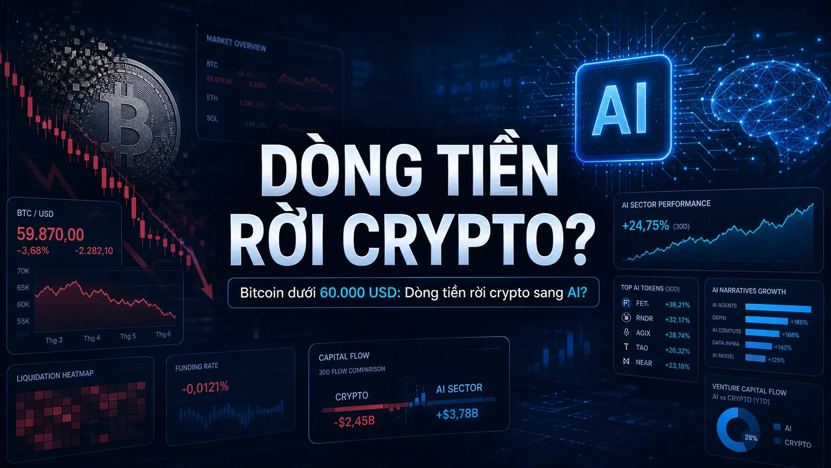 Bitcoin dưới 60.000 USD: Dòng tiền rời crypto sang AI?