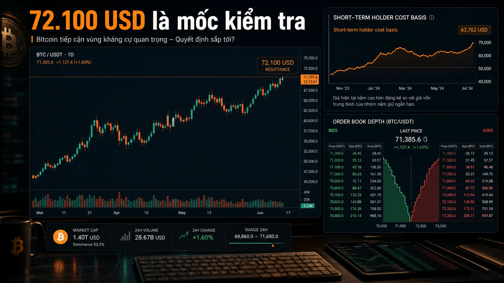 Vùng 72.100 USD là mốc kiểm tra quan trọng của Bitcoin