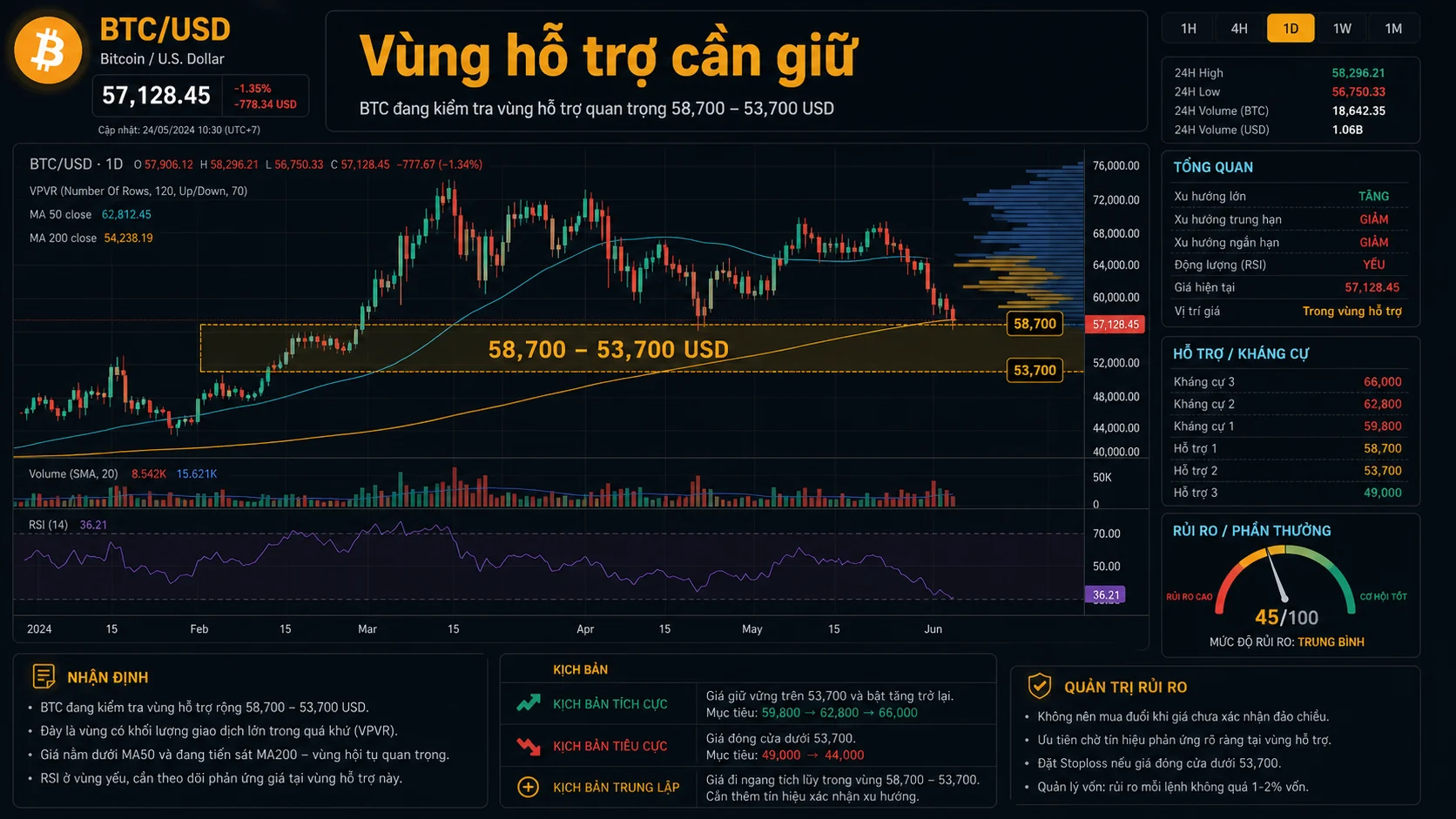 Vùng hỗ trợ 58.700 đến 53.700 USD của Bitcoin