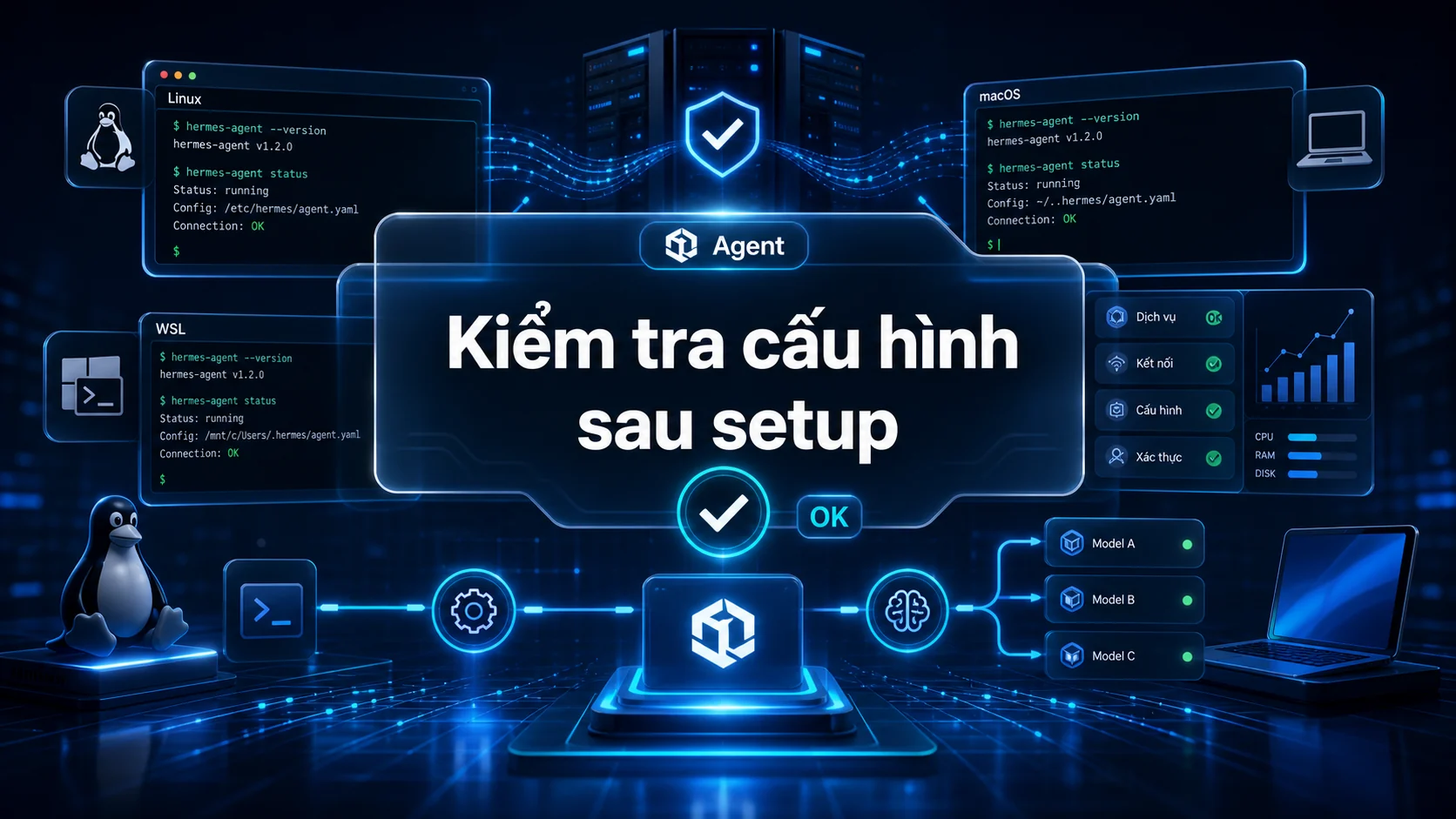 Kiểm tra cấu hình sau setup trong bài Cách cài đặt Hermes Agent trên Linux, macOS và WSL