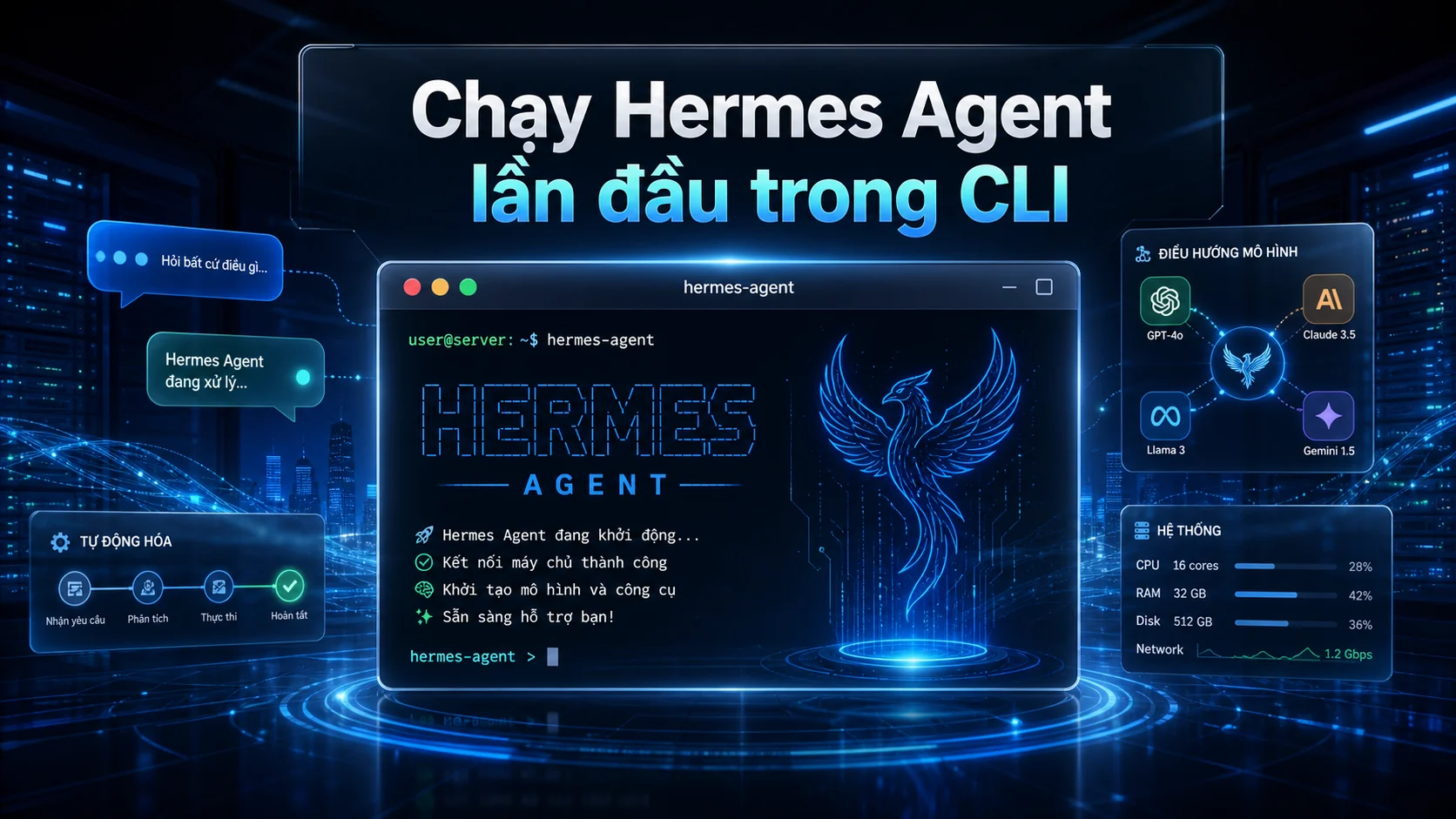 Chạy Hermes Agent lần đầu trong CLI trong bài Cách cài đặt Hermes Agent trên Linux, macOS và WSL