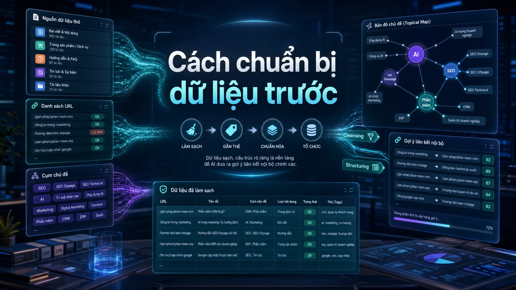 Cách chuẩn bị dữ liệu trước trong bài Cách dùng AI để làm internal link và topical map