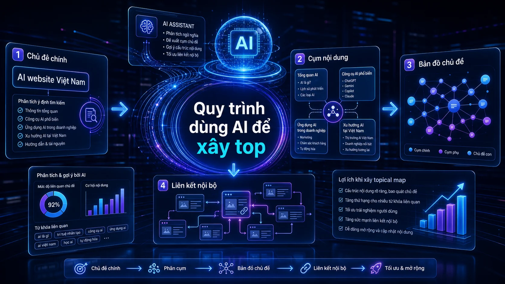 Quy trình dùng AI để xây top trong bài Cách dùng AI để làm internal link và topical map