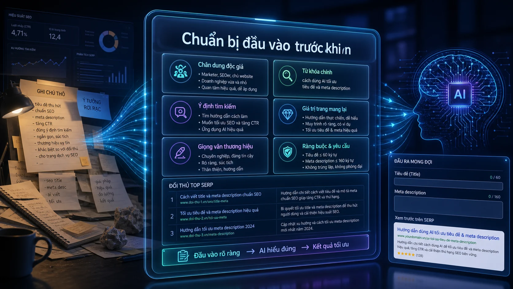 Chuẩn bị đầu vào trước khi n trong bài Cách dùng AI để tối ưu tiêu đề và meta description hiệu quả