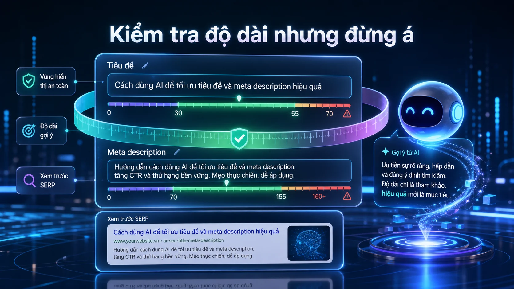 Kiểm tra độ dài tiêu đề và meta description trong bài Cách dùng AI để tối ưu tiêu đề và meta description hiệu quả