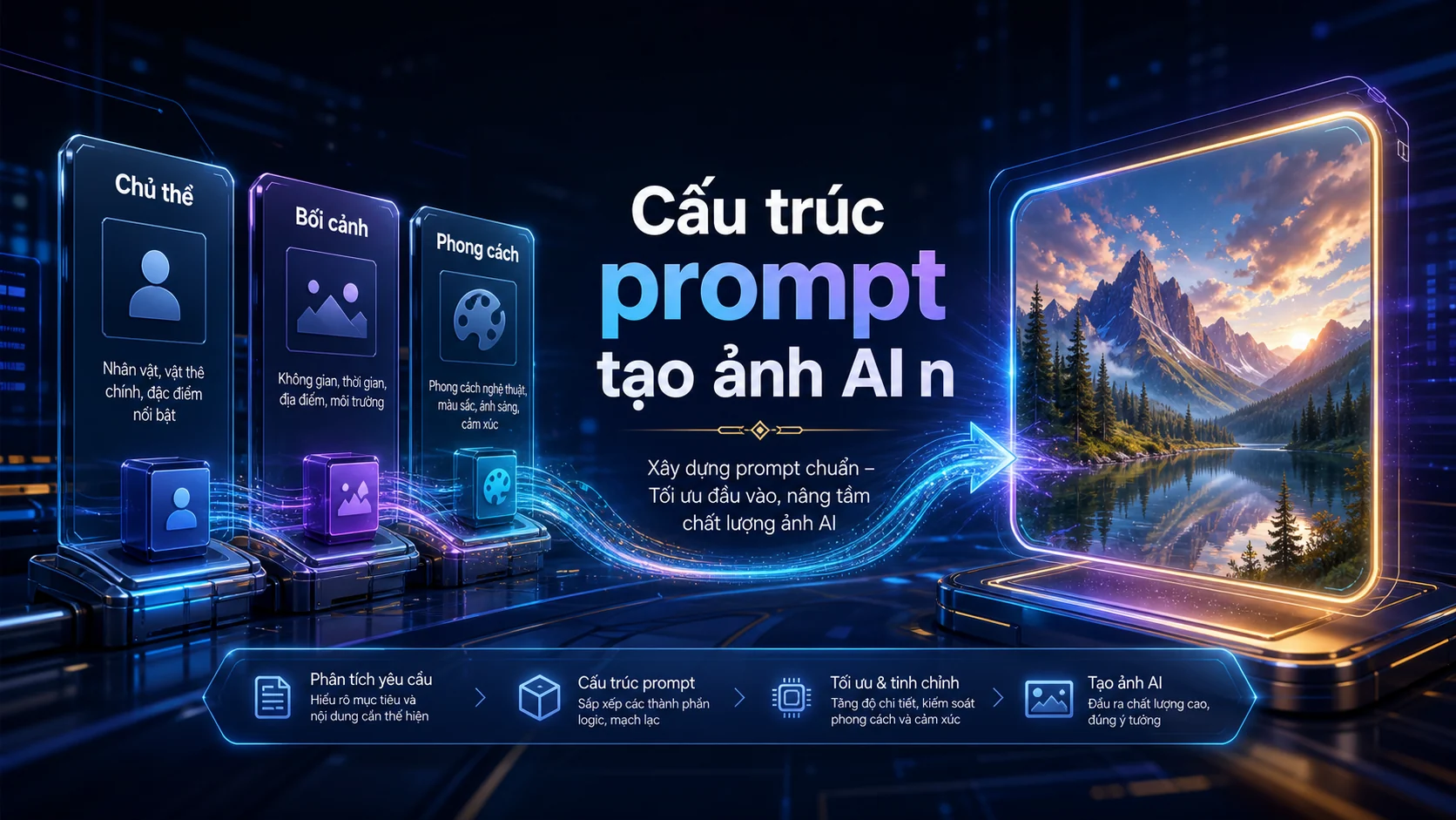 Cấu trúc prompt tạo ảnh AI n trong bài Cách viết prompt tạo ảnh AI đẹp, đúng ý và dùng được cho bài viết SEO