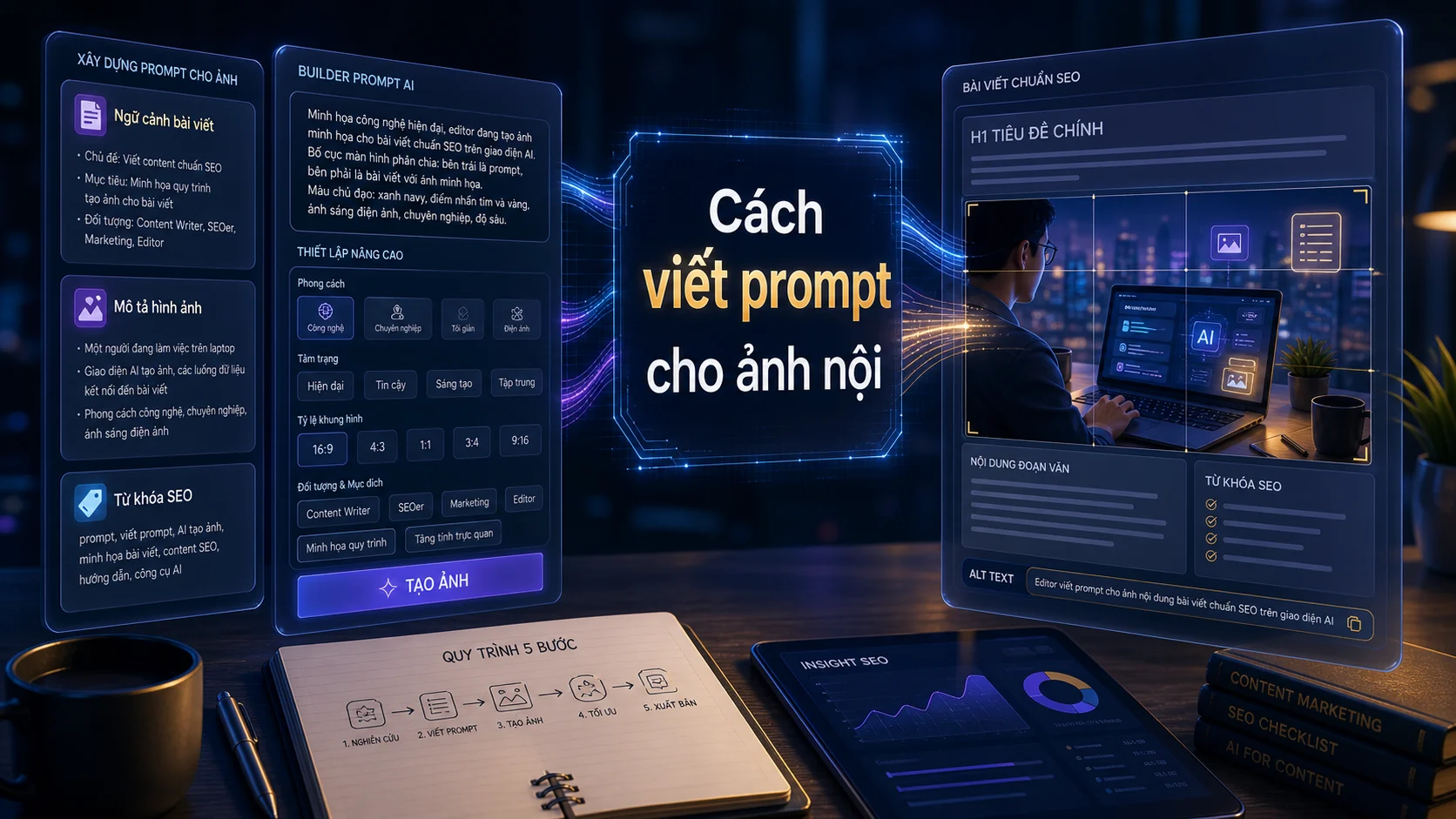 Cách viết prompt cho ảnh nội trong bài Cách viết prompt tạo ảnh AI đẹp, đúng ý và dùng được cho bài viết SEO
