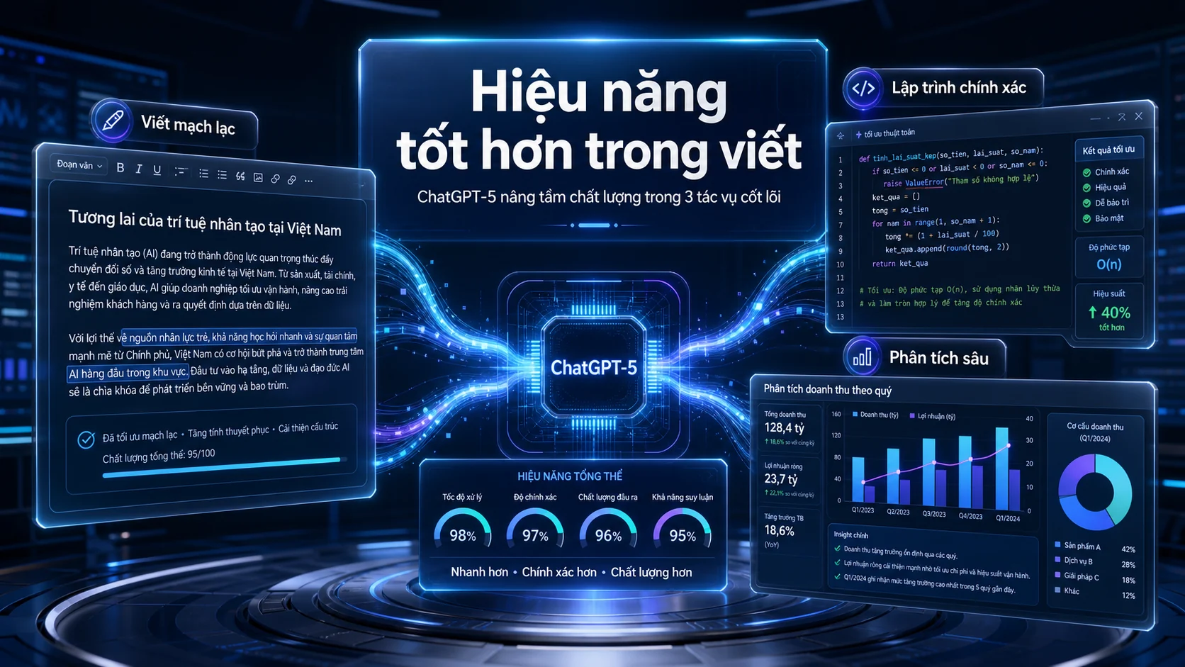 Hiệu năng tốt hơn trong viết trong bài ChatGPT-5 là gì? Bước tiến mới trong hành trình chinh phục trí tuệ nhân tạo