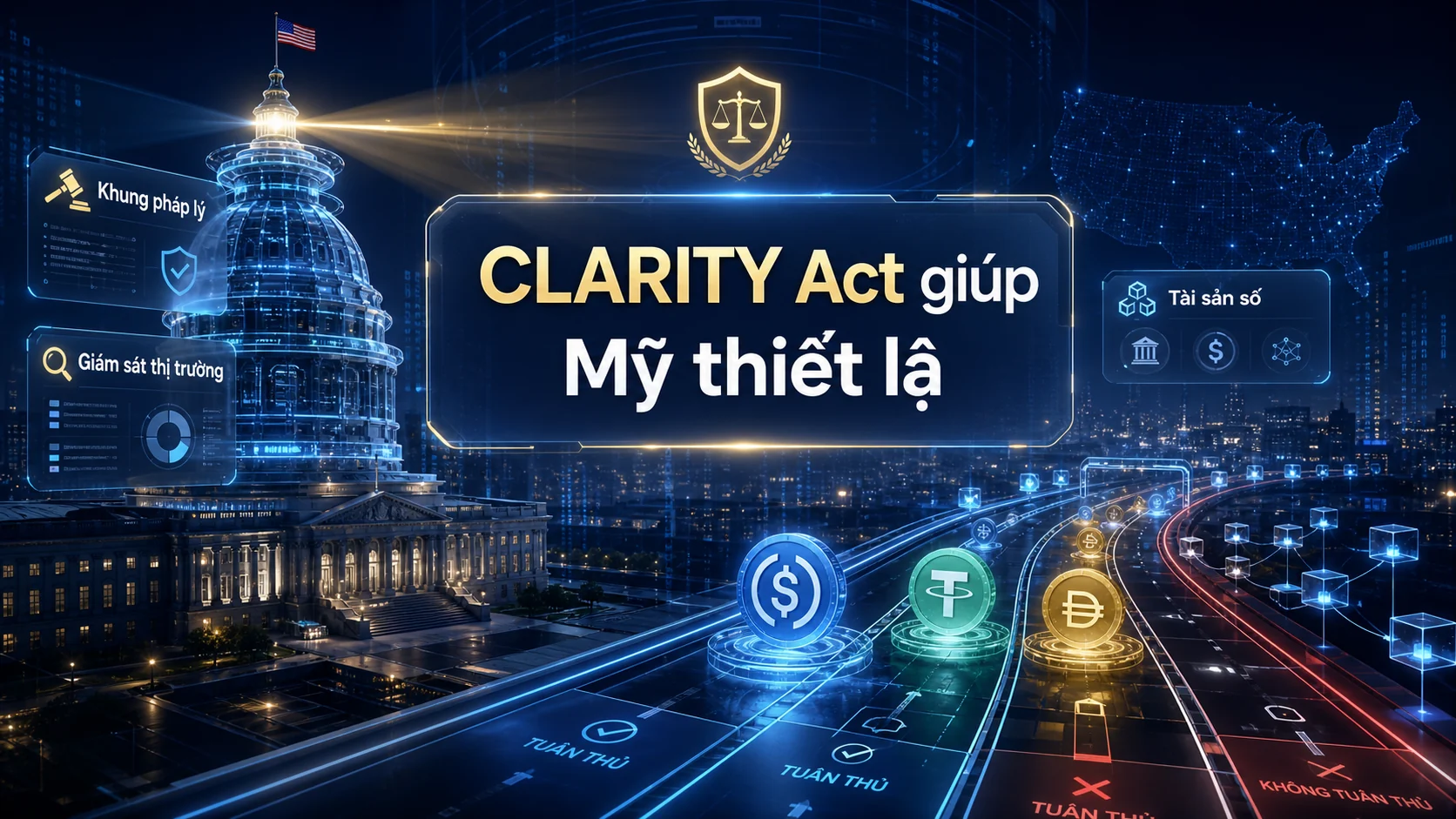 CLARITY Act giúp Mỹ thiết lậ trong bài CLARITY Act: Vì sao cuộc đua stablecoin của Mỹ không chỉ là câu chuyện crypto?