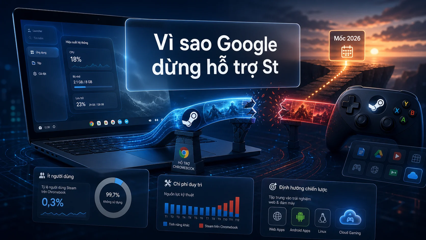 Vì sao Google dừng hỗ trợ St trong bài Google sẽ ngừng hỗ trợ Steam trên Chromebook từ 2026
