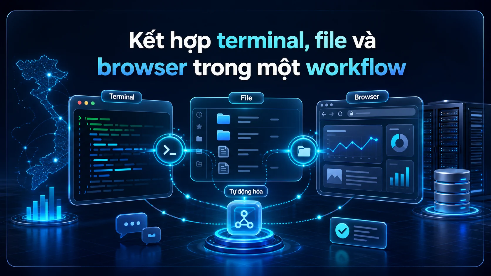Kết hợp terminal, file và browser trong một workflow trong bài Hermes Tools: dùng browser, terminal và file an toàn