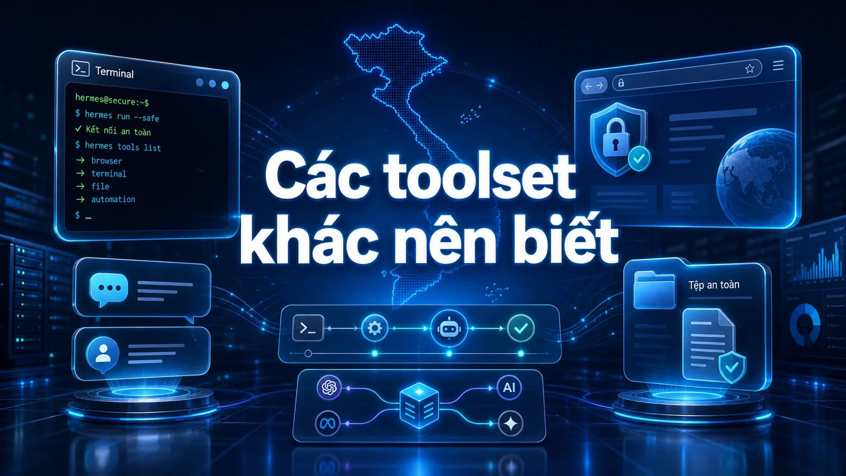 Các toolset khác nên biết trong bài Hermes Tools: dùng browser, terminal và file an toàn