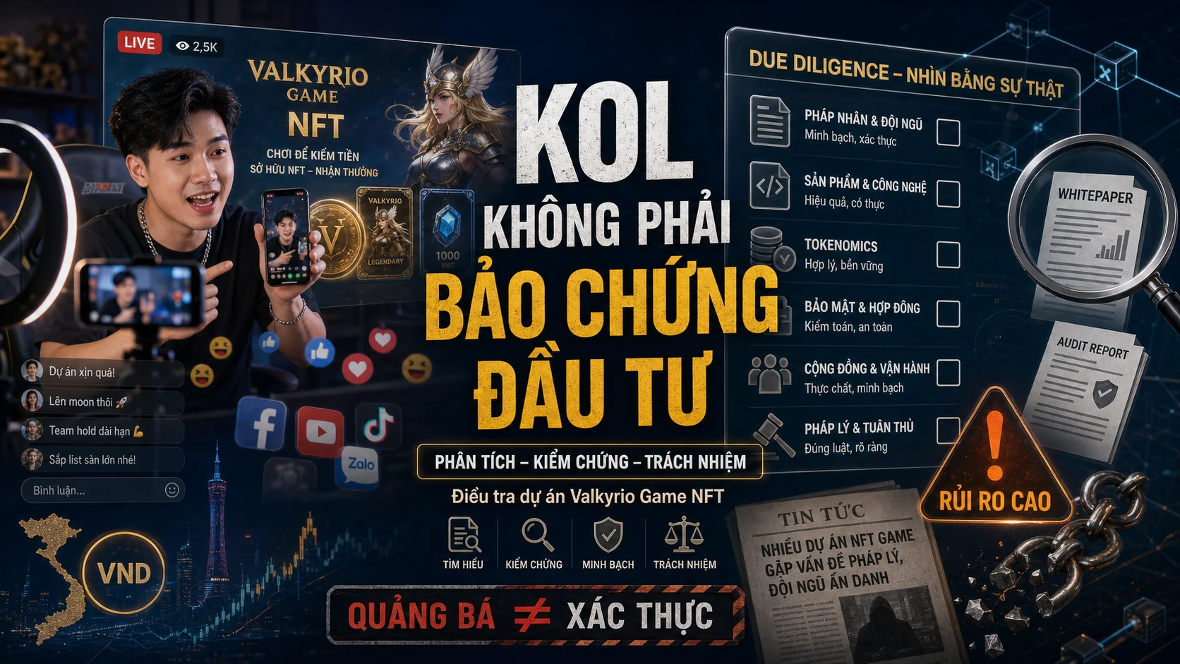 Minh họa rủi ro khi xem quảng bá KOL là bảo chứng cho dự án crypto