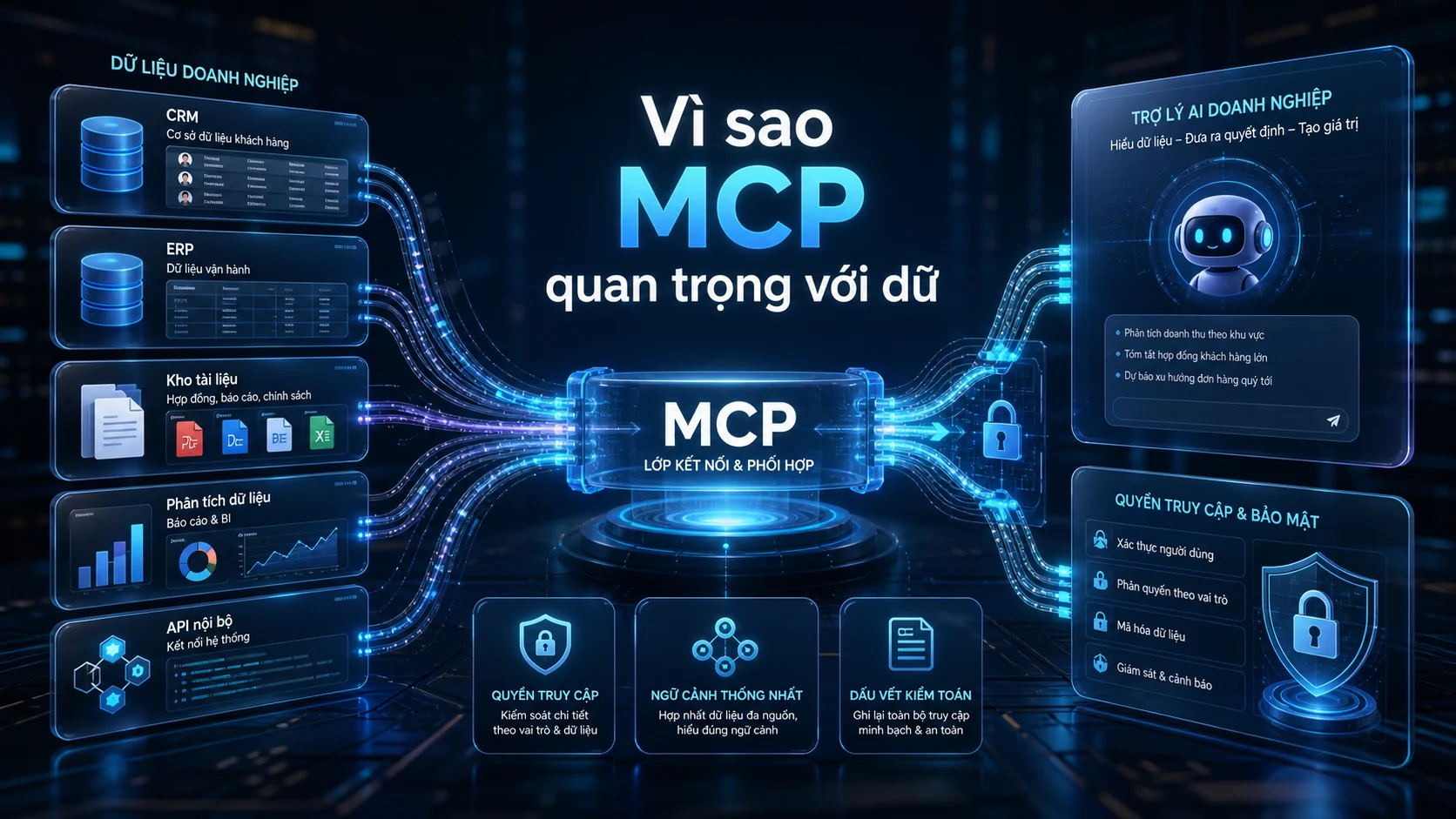 Vì sao MCP quan trọng với dữ trong bài MCP là gì? Vì sao AI có thể kết nối công cụ và dữ liệu doanh nghiệp