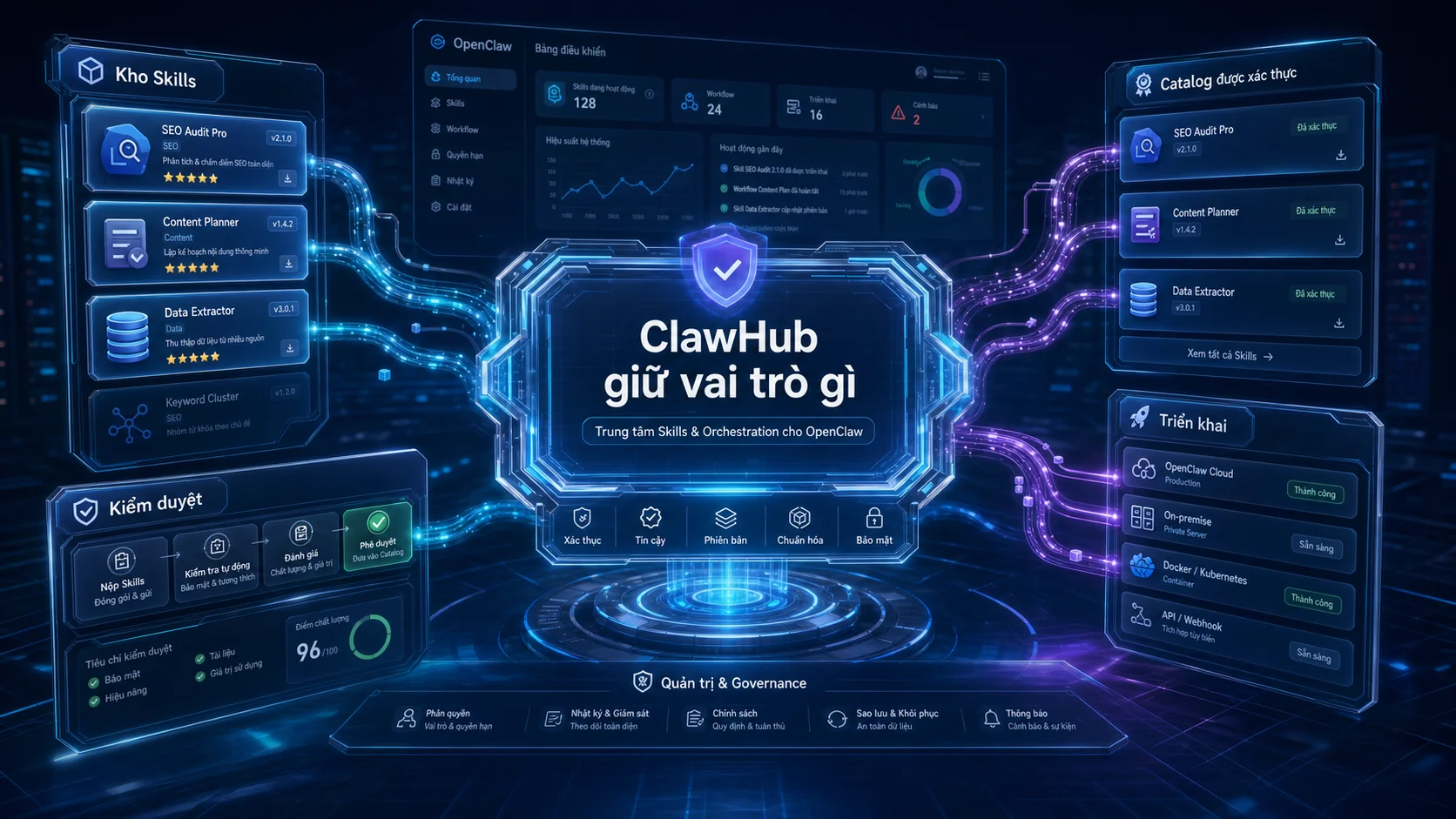 ClawHub giữ vai trò gì trong bài Mở rộng OpenClaw bằng Skills và ClawHub hiệu quả