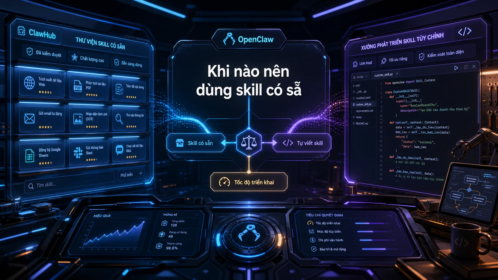 Khi nào nên dùng skill có sẵ trong bài Mở rộng OpenClaw bằng Skills và ClawHub hiệu quả