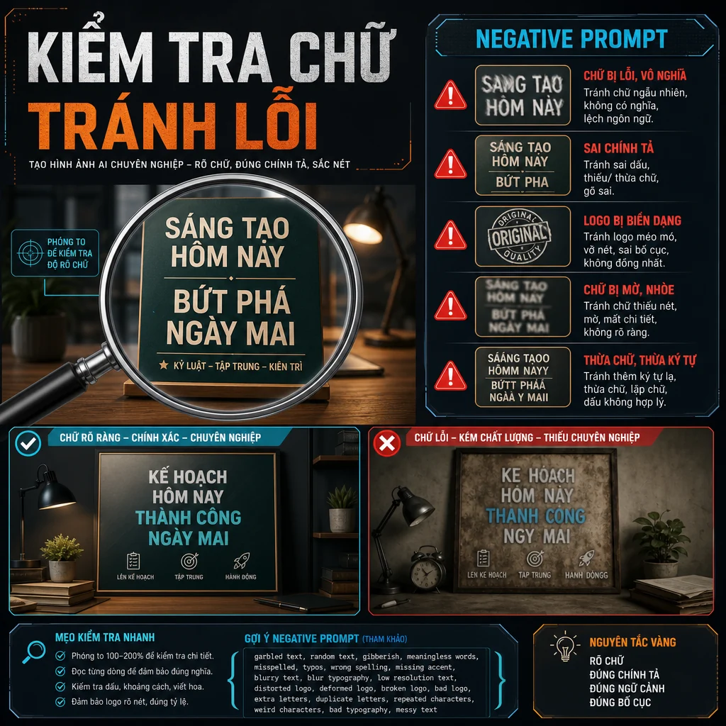 Negative prompt và kiểm tra chữ trên ảnh AI