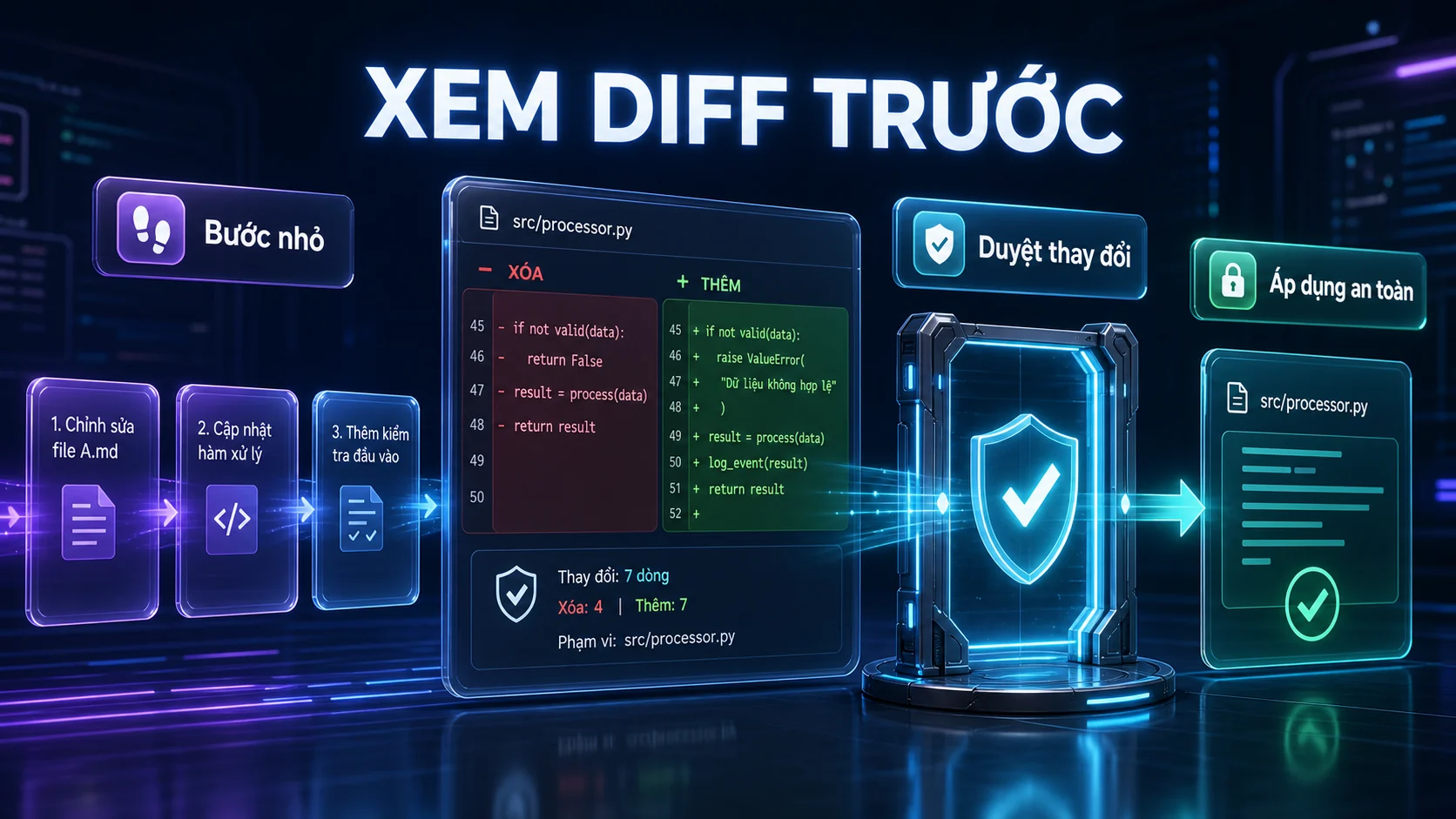 XEM DIFF TRƯỚC - Chỉnh sửa file: nên yêu cầu theo từng bước nhỏ trong hướng dẫn OpenClaw