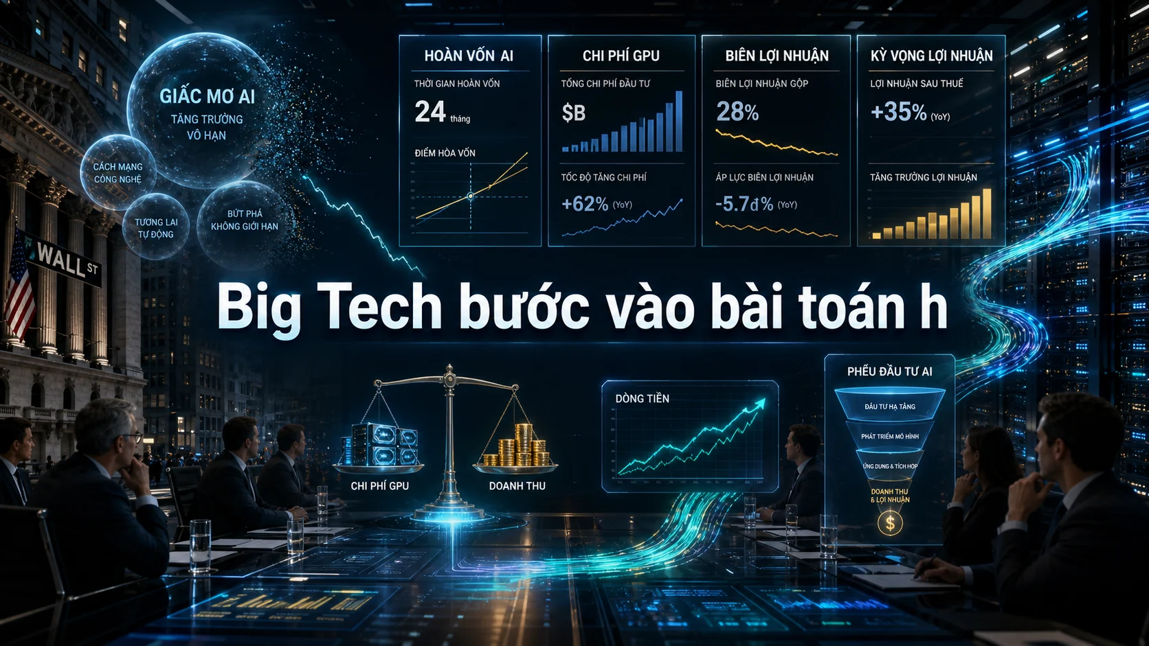 Big Tech bước vào bài toán h trong bài Phố Wall đòi lợi nhuận từ AI: thời của “bánh vẽ AI” đã qua?