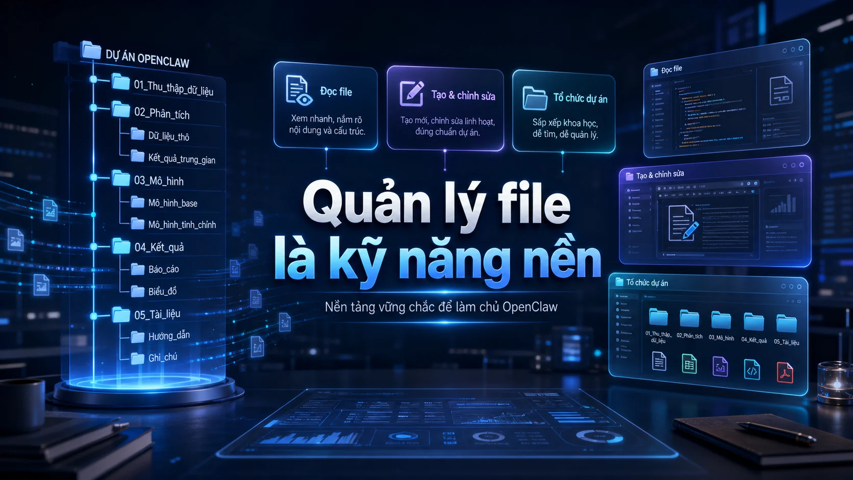 Quản lý file là kỹ năng nền trong bài Quản lý file bằng OpenClaw: đọc, tạo, chỉnh sửa và tổ chức dự án hiệu quả