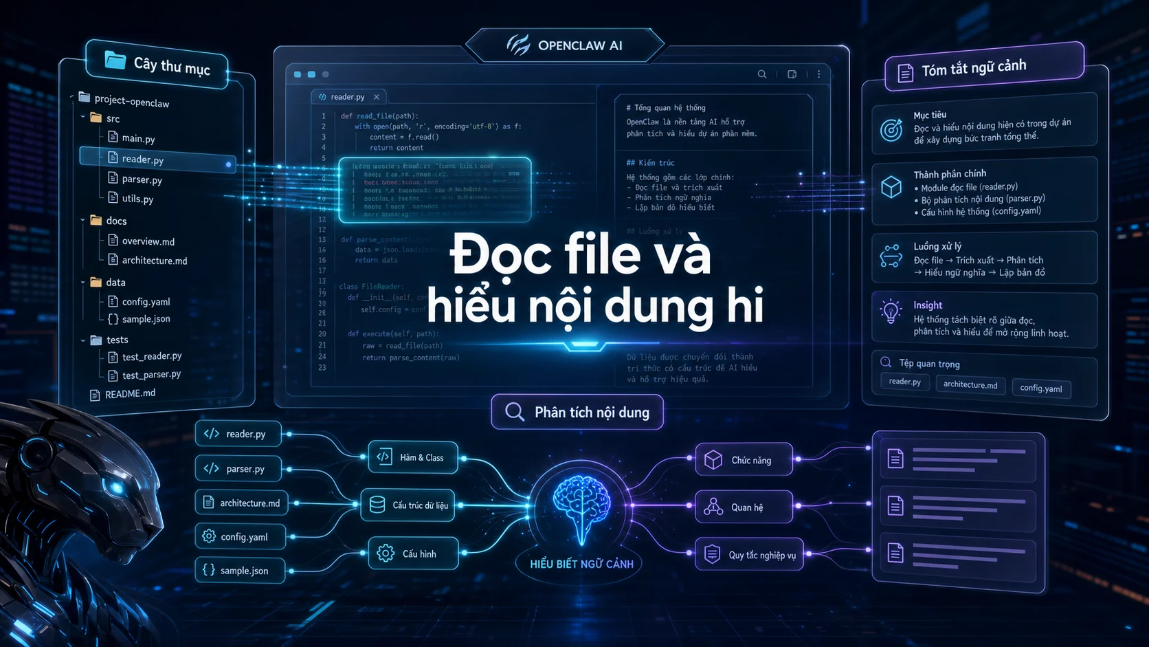 Đọc file và hiểu nội dung hi trong bài Quản lý file bằng OpenClaw: đọc, tạo, chỉnh sửa và tổ chức dự án hiệu quả