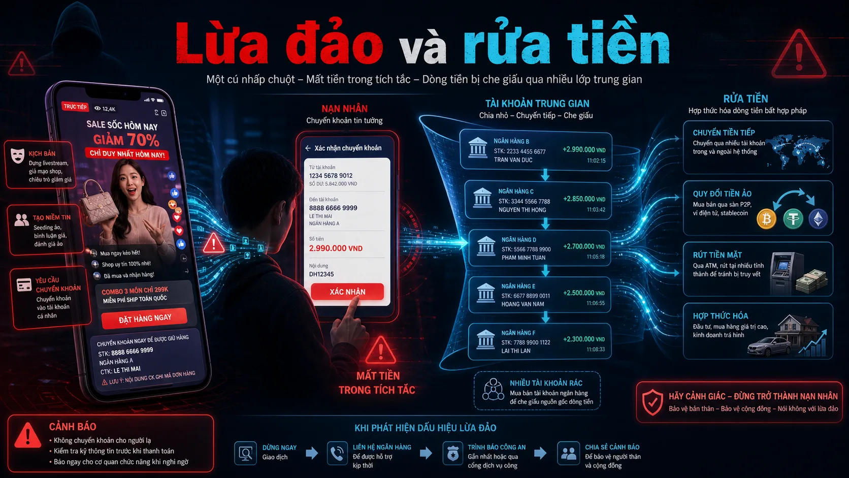Lừa đảo mạng và rửa tiền qua tài khoản trung gian