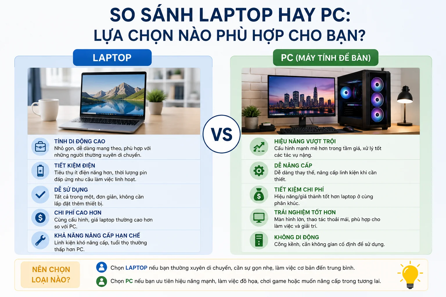 so sánh laptop hay PC nên dùng tại thời điểm này