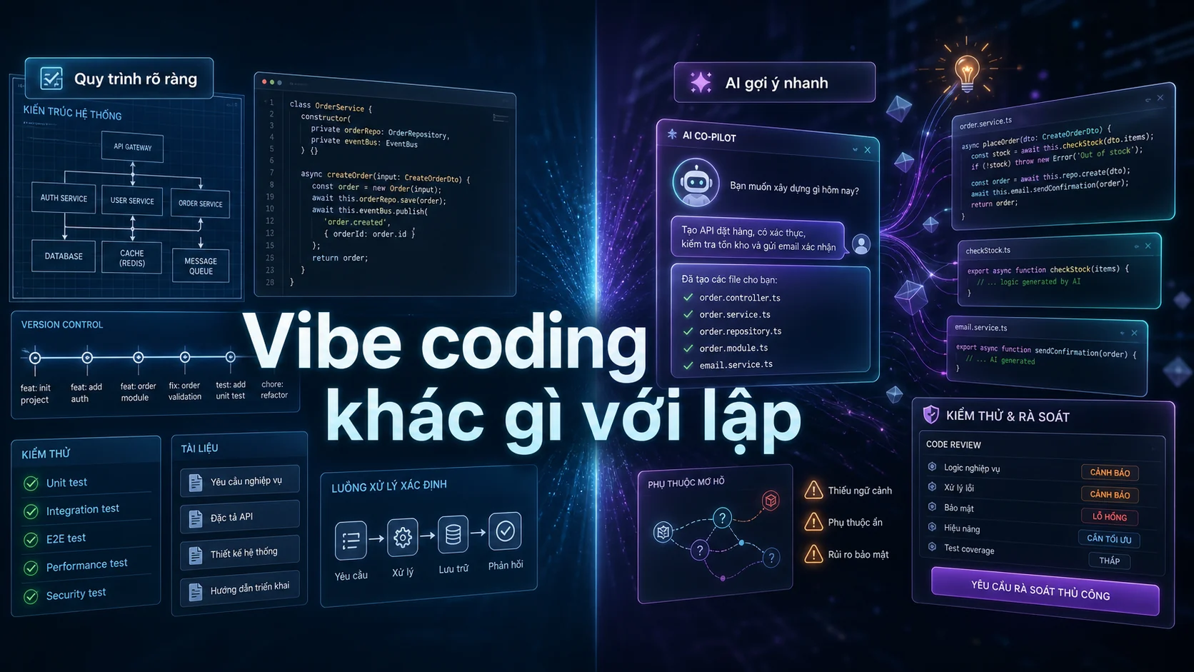Vibe coding khác gì với lập trong bài Vibe coding là gì? Rủi ro khi code bằng cảm hứng với AI