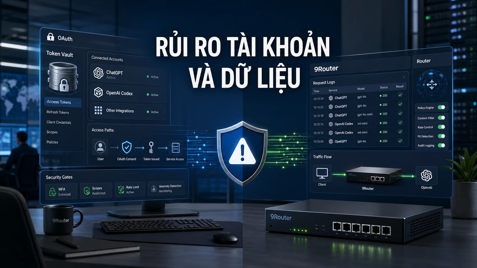 Rủi ro tài khoản và dữ liệu khi dùng 9Router