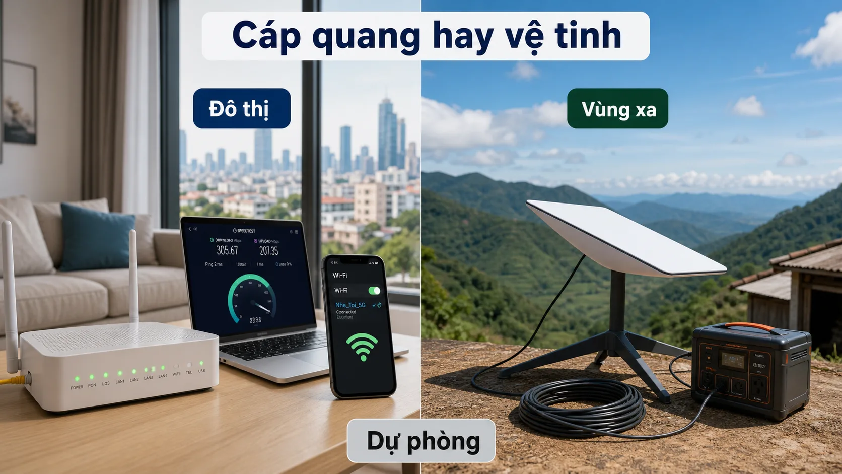 So sánh cáp quang và Internet vệ tinh Starlink