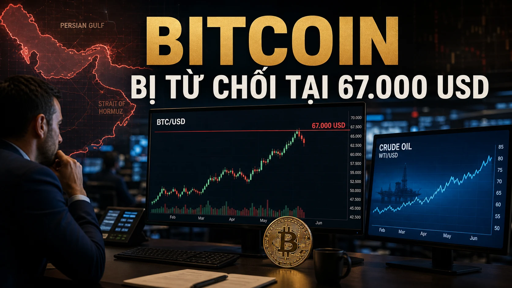 Bitcoin bị từ chối tại 67.000 USD: Dầu và chiến sự gây áp lực