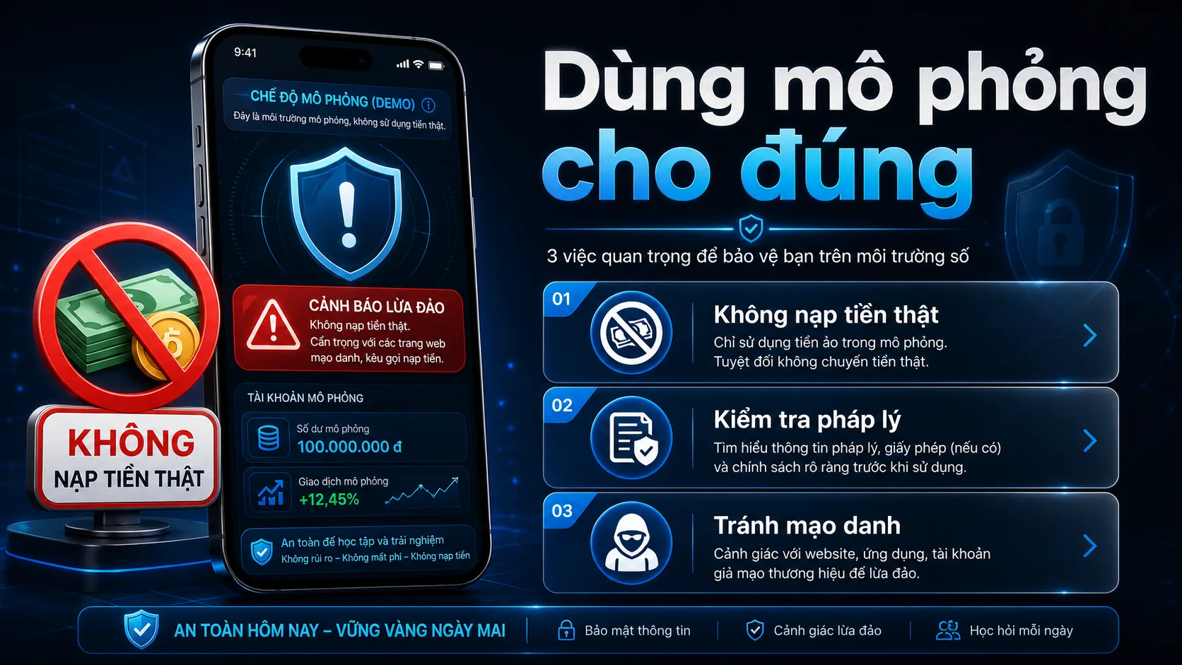 Người dùng cần phân biệt mô phỏng với giao dịch thật và tránh kênh mạo danh