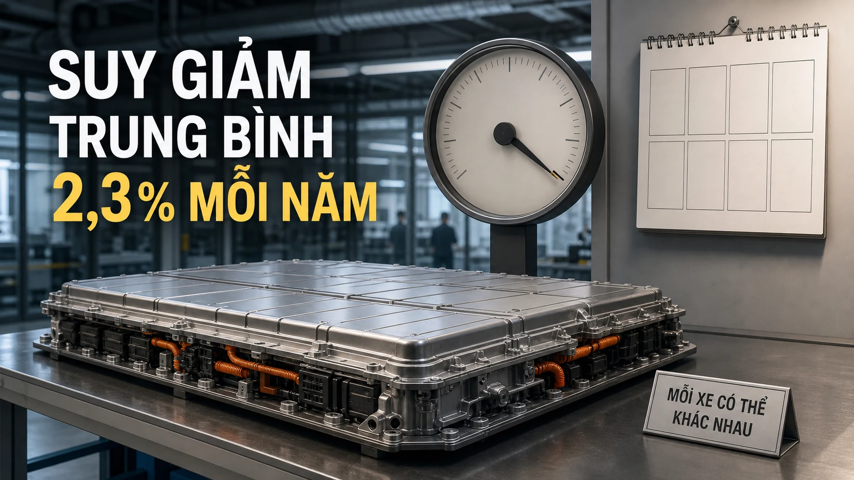Suy giảm pin xe điện trung bình 2,3% mỗi năm