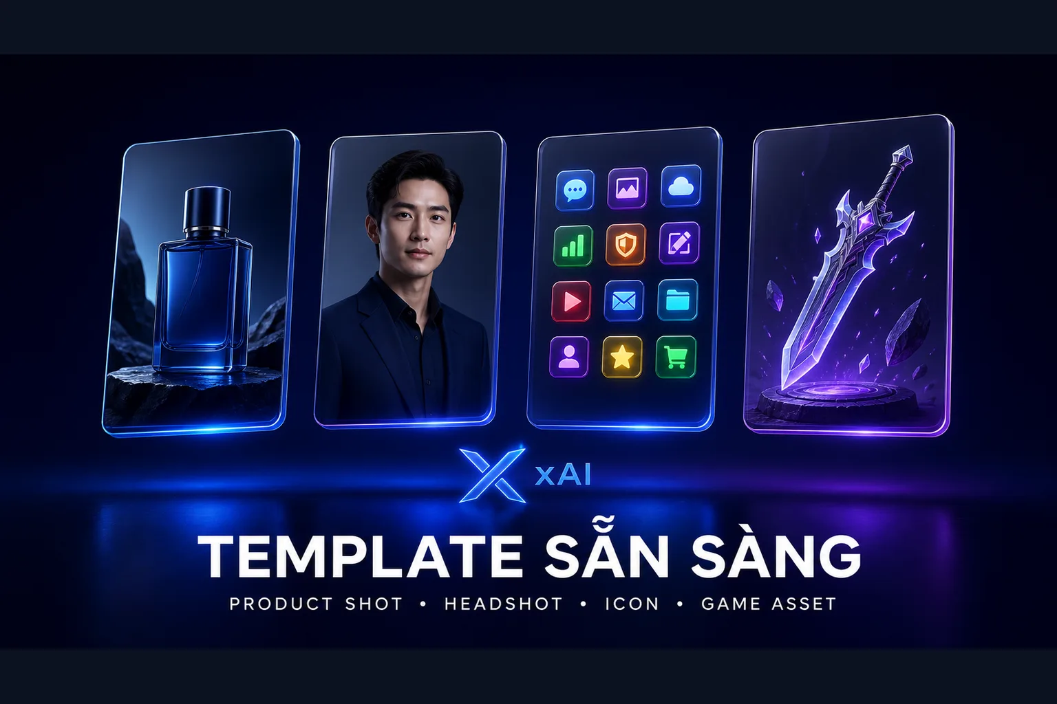 Grok Imagine Image 2.0 cung cấp template sẵn sàng: product shot, headshot, icon, game asset